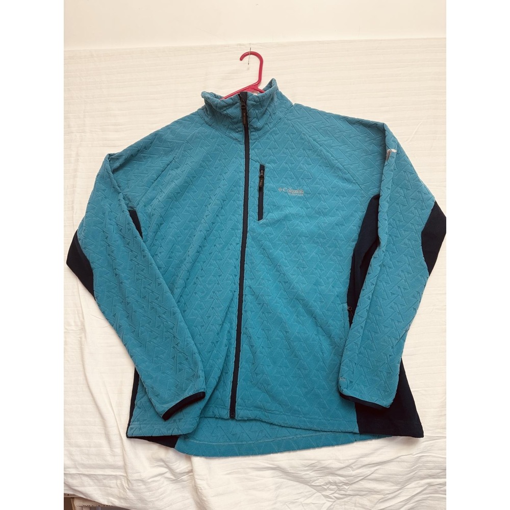 Columbia Titanium Fleece Jacket Blue Geometric Mountain Pattern Zip-Up Men's XXL